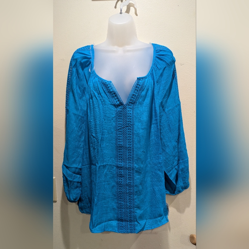 I.N. Studio Teal Textured Blouse Size Xl - Picture 2 of 8